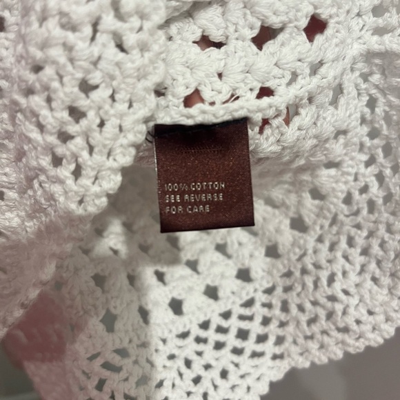 White Crochet Top Scoop Neck Ruffle Details Large Boho Cottagecore Vacation - Picture 3 of 4